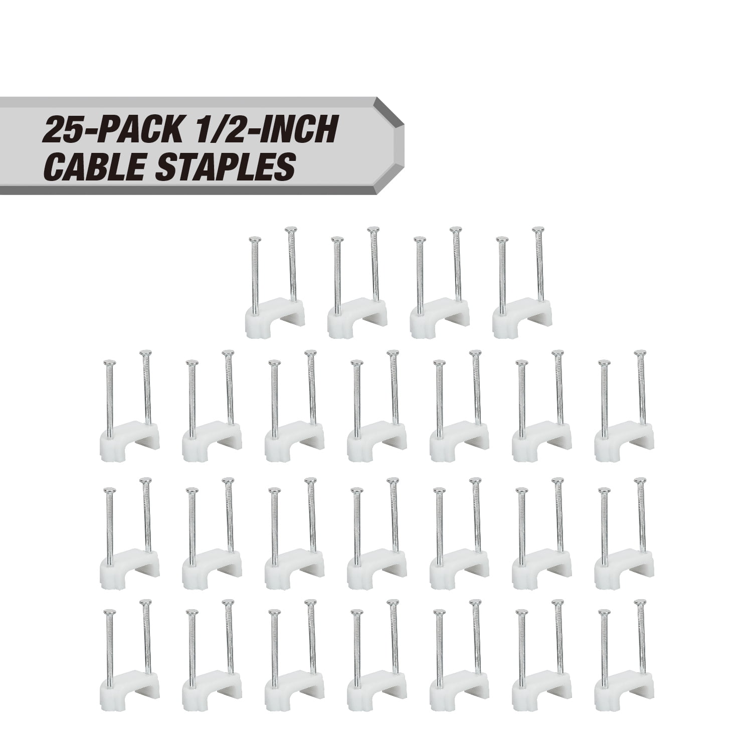 Hyper Tough 25-Pack 1/2-inch Cable Staples, White