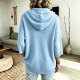 thumbnail image 4 of Domzest Oversized Hooded Knit Sweater for Women 3/4 Sleeve V Neck Button Up Hoodies 2026 Fall Casual Lightweight Pullover Sweater Sky Blue 2XL, 4 of 6