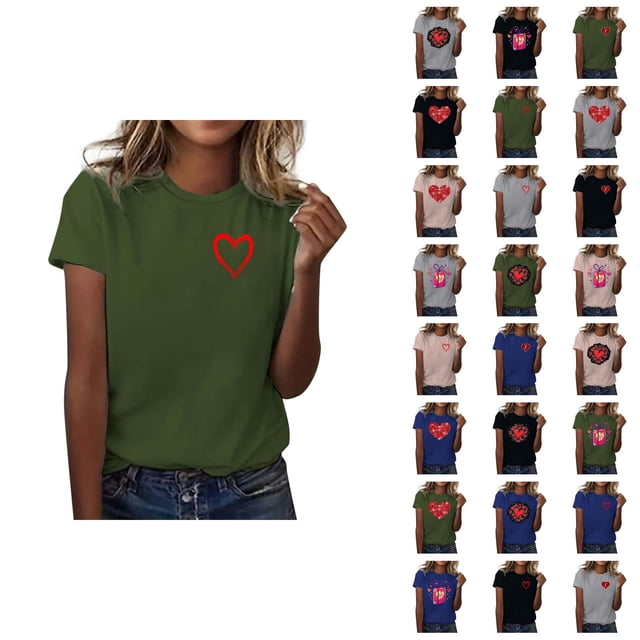 T-shirt Femme Saint-Valentin 2026 Mode Manches Courtes Col Rond Cœur Graphique