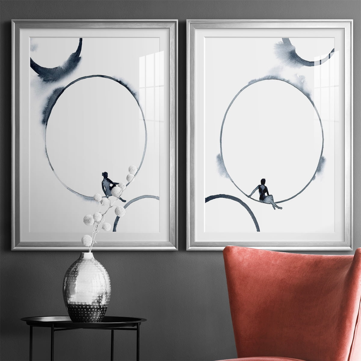 Wexford Home Woman in the Moon I Premium Framed Print, 26.5" x 36.5" - Ready to Hang, Silver (Set of 2)