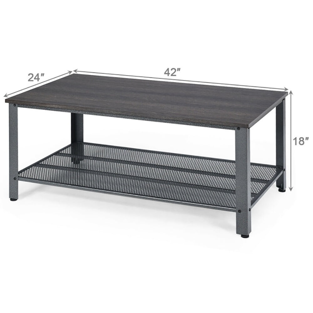 Finihen Wooden Coffee Table, Metal Frame Wood Coffee Table Console Table with Storage Shelf, for Living Room, Reception Room, Office, Black