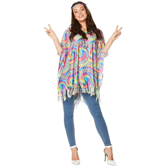 Karnival Costumes Adult's Women's 70s Hippie Tie Dye Spiral Poncho Costume Accessory
