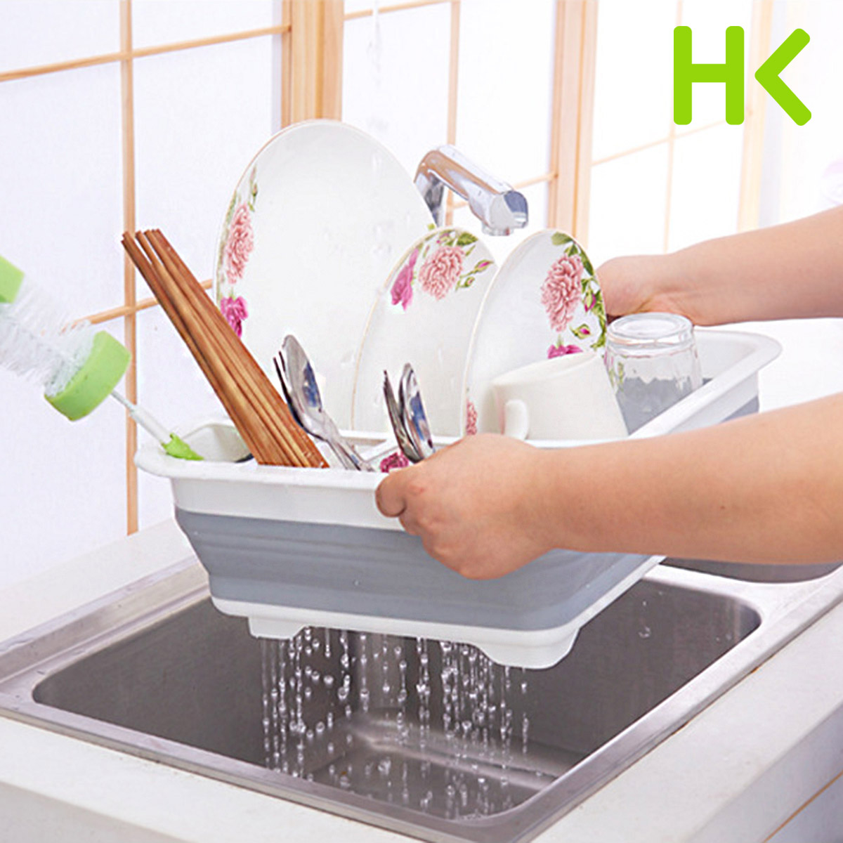 HK Antimicrobial Sink Dish Rack Dish Drainer Multi-Function Sturdy  Stainless-Steel Dish Drying Rack w/ Black Drainboard