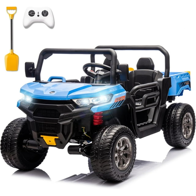 karbost 2 Seater 24V Kids Electric Ride On Dump Truck 4WD Remote Control EVA Tires Blue