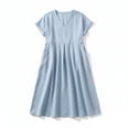 thumbnail image 2 of XiYing Robe pour Femme, Robe Courte Unie à Col en V pour Femme, Manches Longues avec Poche, Coupe Décontractée d'Été, Extensible Douce, Longueur Régulière, Paquet de un, 2 of 5