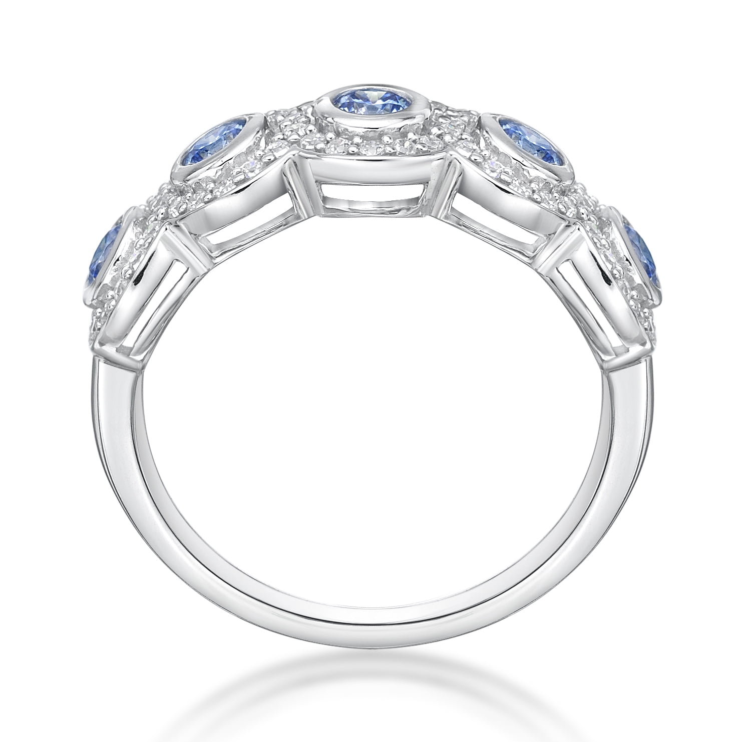 Jay Heart Designs 925 Sterling Silver Swarovski Fancy Blue and White Simulated White Diamond Band Ring