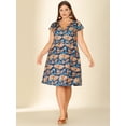 thumbnail image 3 of GRACE & GRANDEUR Robes pour Femmes Grande Taille Col en V Profond Au‐dessus du Genou Manches Courtes Robe Fleurie Bleu Marine 2X, 3 of 5