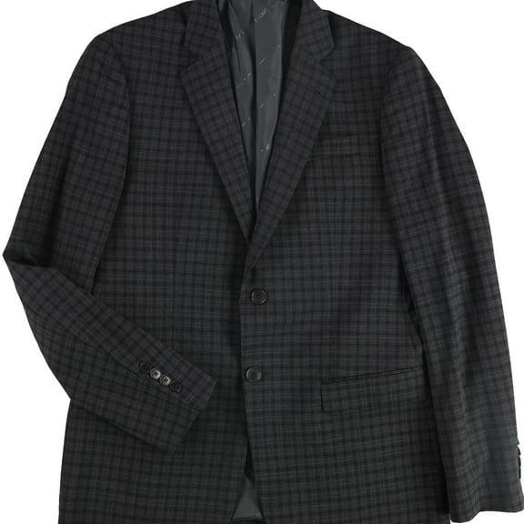 Armani Mens Plaid Two Button Blazer Jacket, Grey, 42 Regular