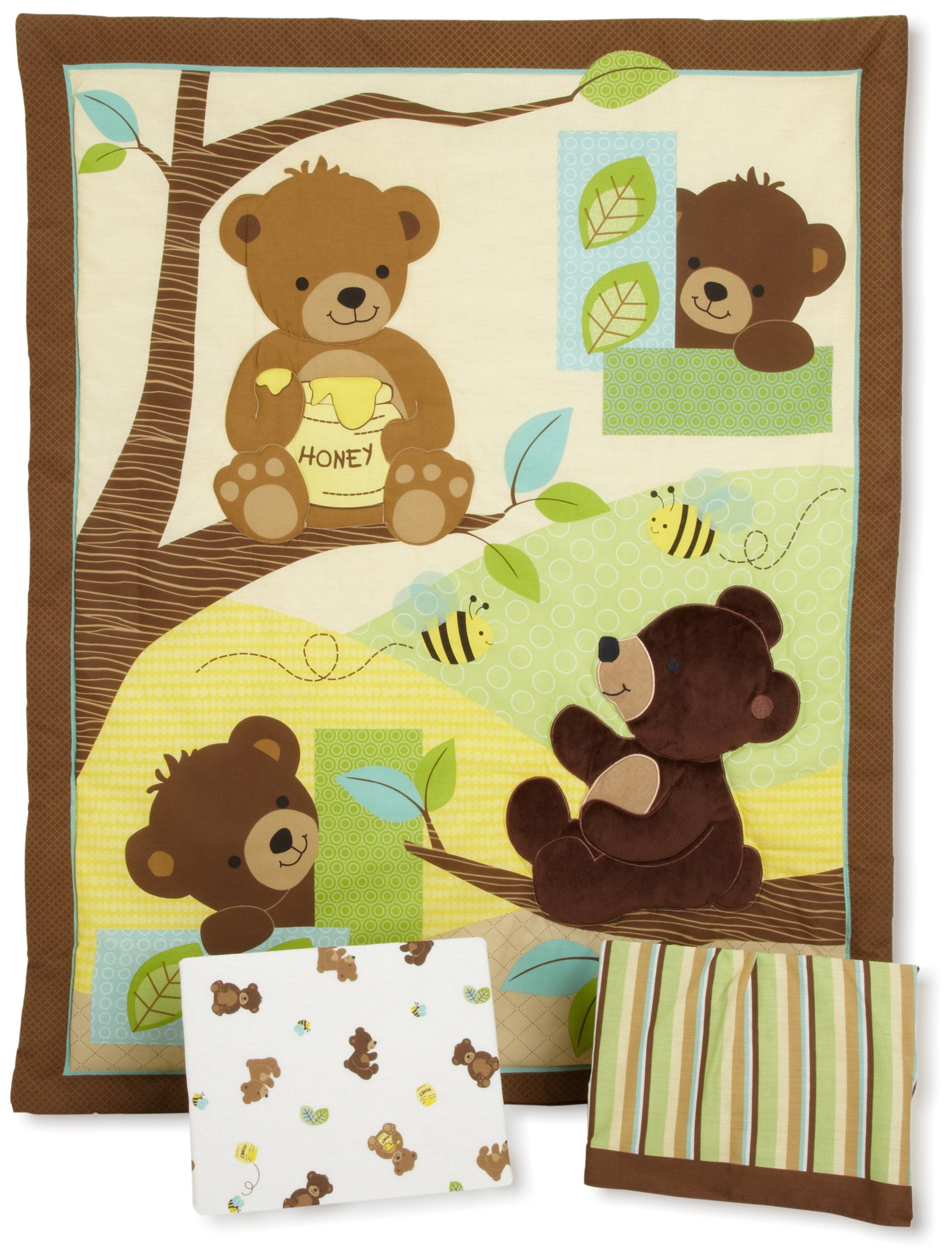Bedtime Originals Honey Bear 3 Piece Crib Bedding Set Brown Green