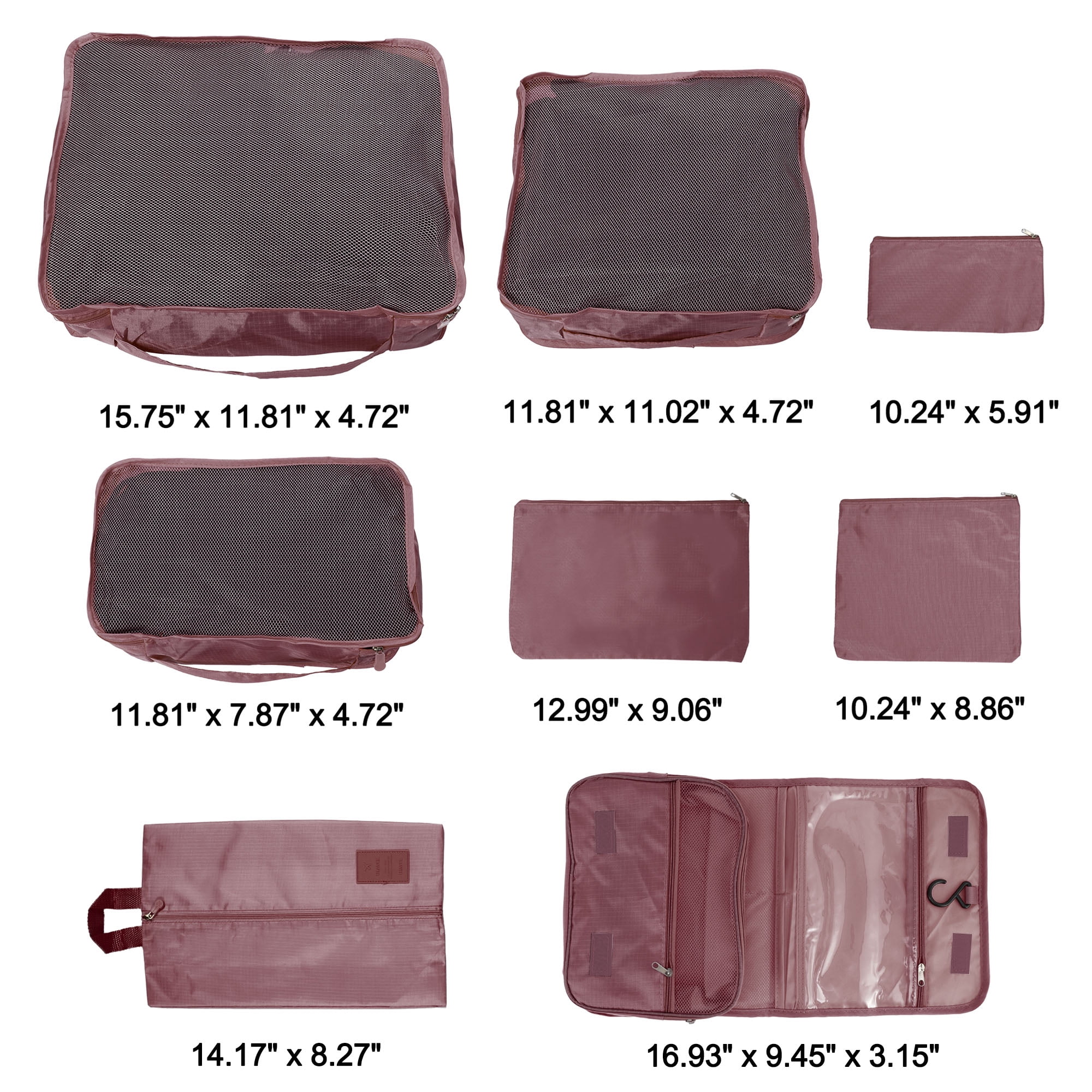 Unique Bargains 8Pcs Zipper Design Packing Cube Set for Luggage Wine Red