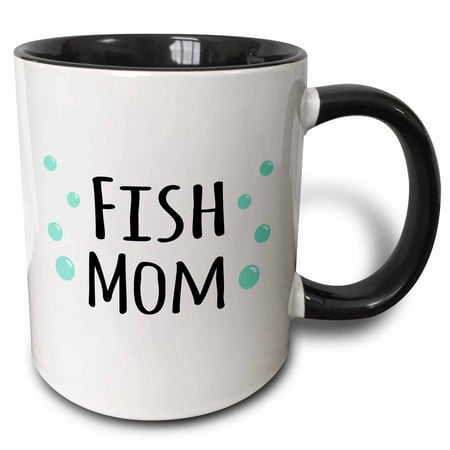 3dRose Fish Mom - for pet fish enthusiast - tropical and non-tropical aquarium owners - blue water bubbles - Two Tone Black Mug, (Best Tropical Fish For Small Aquarium)