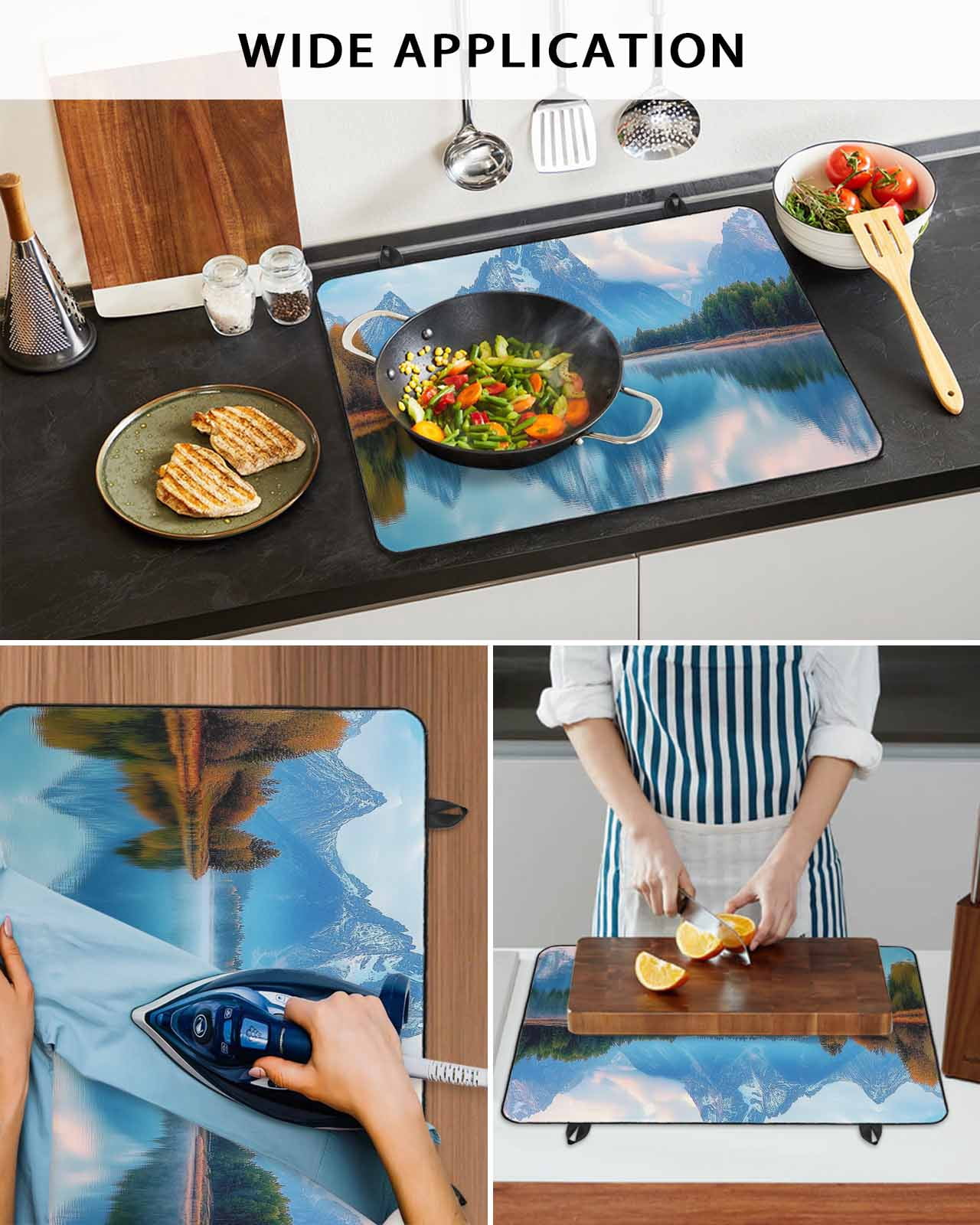 nqOlkjepod Large Induction Cooktop Protector Mat 24"x21", Blue Mountain Stove Top Covers for Electric Stove, Forest Modern Art Pastoral Decorative Stove Burner Cover Mats, Glass Top Stove Cover