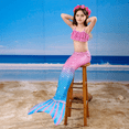 thumbnail image 3 of 【Uhome】9PCS Girls Mermaid Bathing Suit & Fish Tail Cute Ruffle Tankini Swimsuits for 3-12Y Kids Beach Swimwear with Accessories, 3 of 7