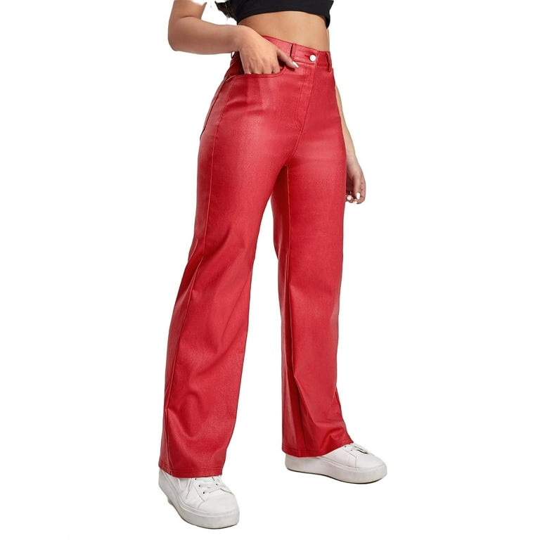 Women's Jeans Zipper Fly Straight Leg Jeans Red S 