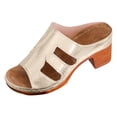 thumbnail image 6 of Rokment Boho Vintage Platform Chunky High Heels Slides Sandals for Women Ladies 2026 Beach Summer Trendy Leather Open Toe Block Heeled Dress Slip on Slippers Gold Size 8.5, 6 of 7