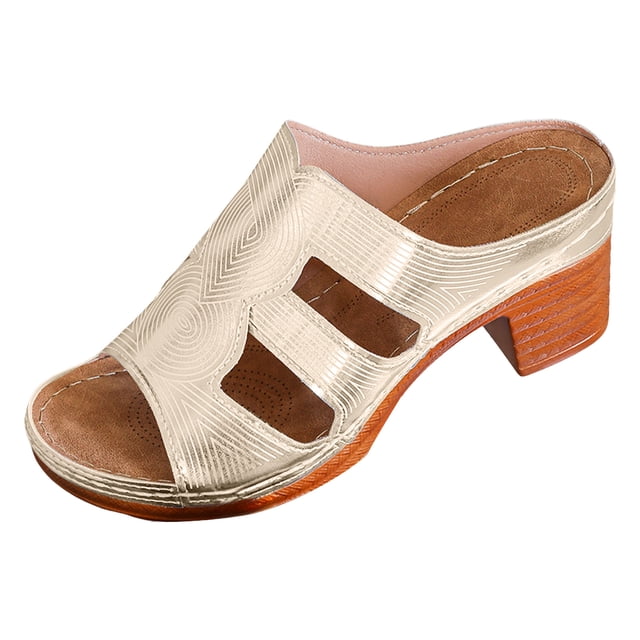 DAFEI Women Summer Sandals Women's Retro Chunky Heel Open Toe Sandals Summer Platform Openwork Soft Sole Comfortable Sandals