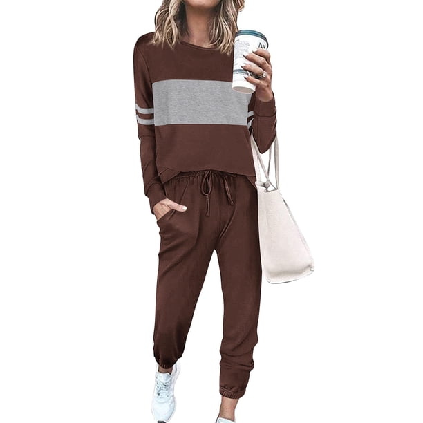 Conjunto de Chándal PRETTYGARDEN para Mujer 2 Piezas Lounge Marrón S