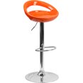 thumbnail image 1 of Taburete de bar contemporáneo de plástico naranja de altura ajustable con respaldo redondeado y base cromada Flash Furniture CH-TC3-1062-ORG-GG, 1 of 2