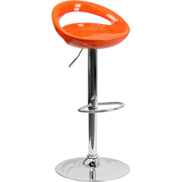 Taburete de bar contemporáneo de plástico naranja de altura ajustable con respaldo redondeado y base cromada Flash Furniture CH-TC3-1062-ORG-GG