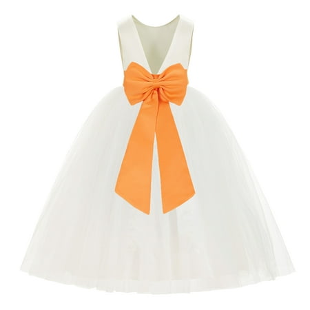 

Ekidsbridal Ivory V-Back Satin Flower Girl Dresses for Wedding Toddlers Communion Baptism Christening 219T M