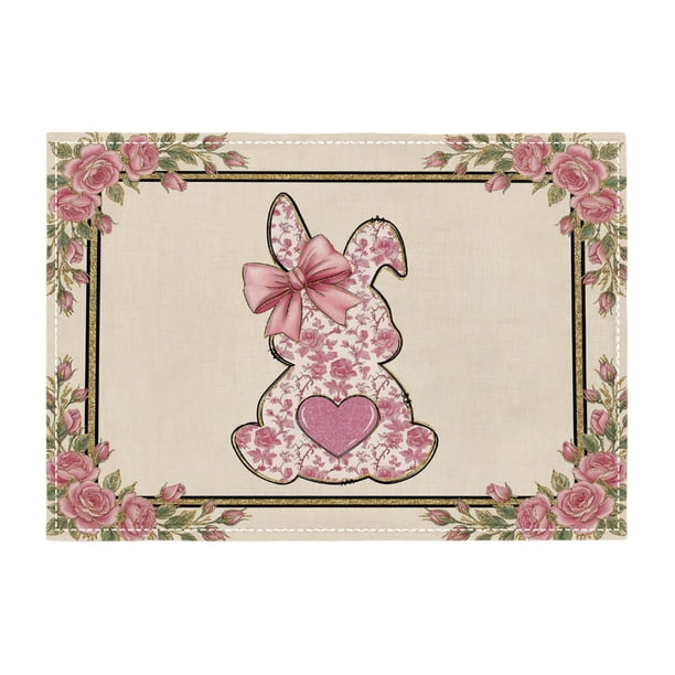 Decoraciones de Mesa Negras Y Doradas Acuarela Pascua Tapicera Flor Conejos a Ajedrez Huevo de Pascua Casa Cocina Mesa Decoración Mesa Tapicera 42 * 32 cm