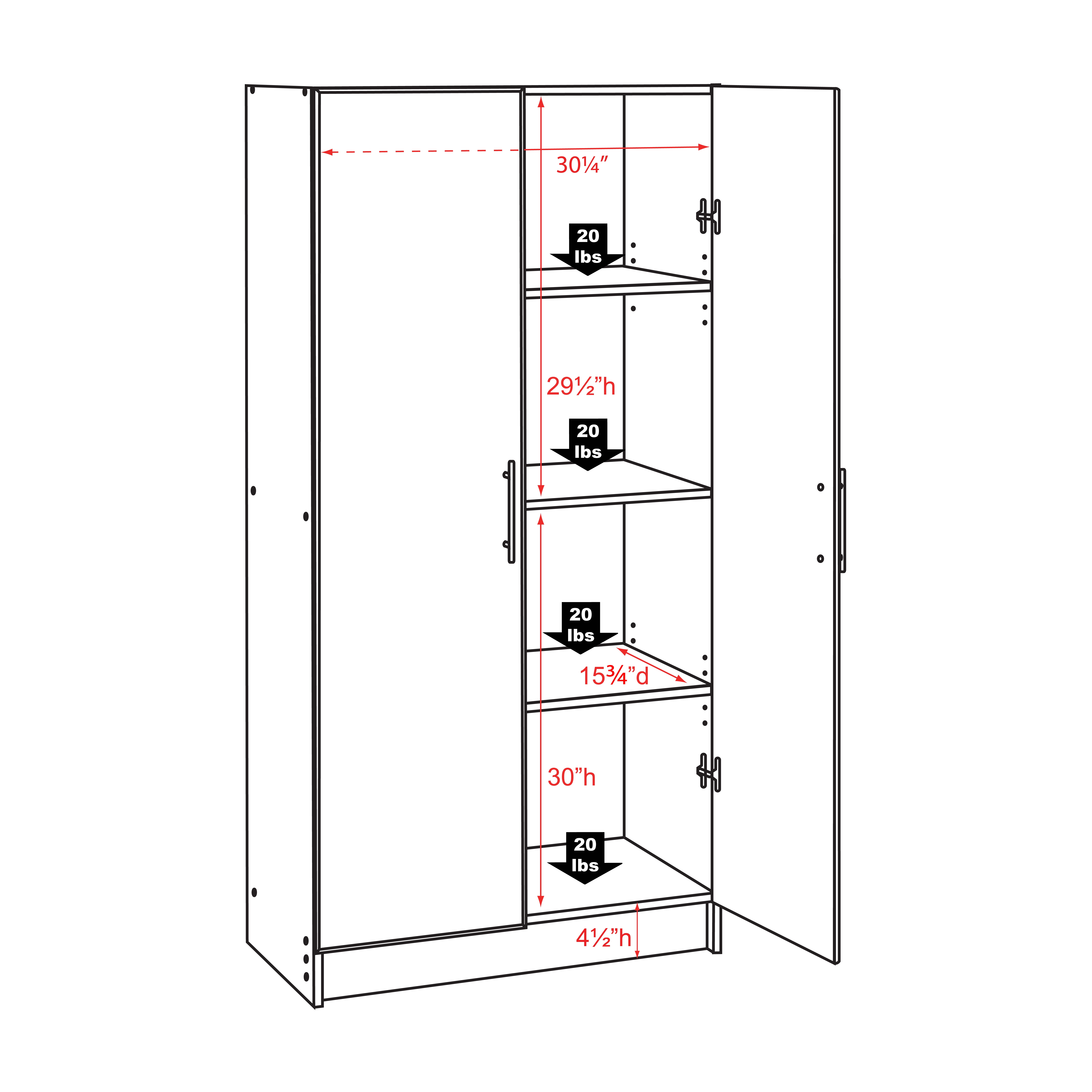 Elite 2 Door Standing Storage Cabinet, White - 2