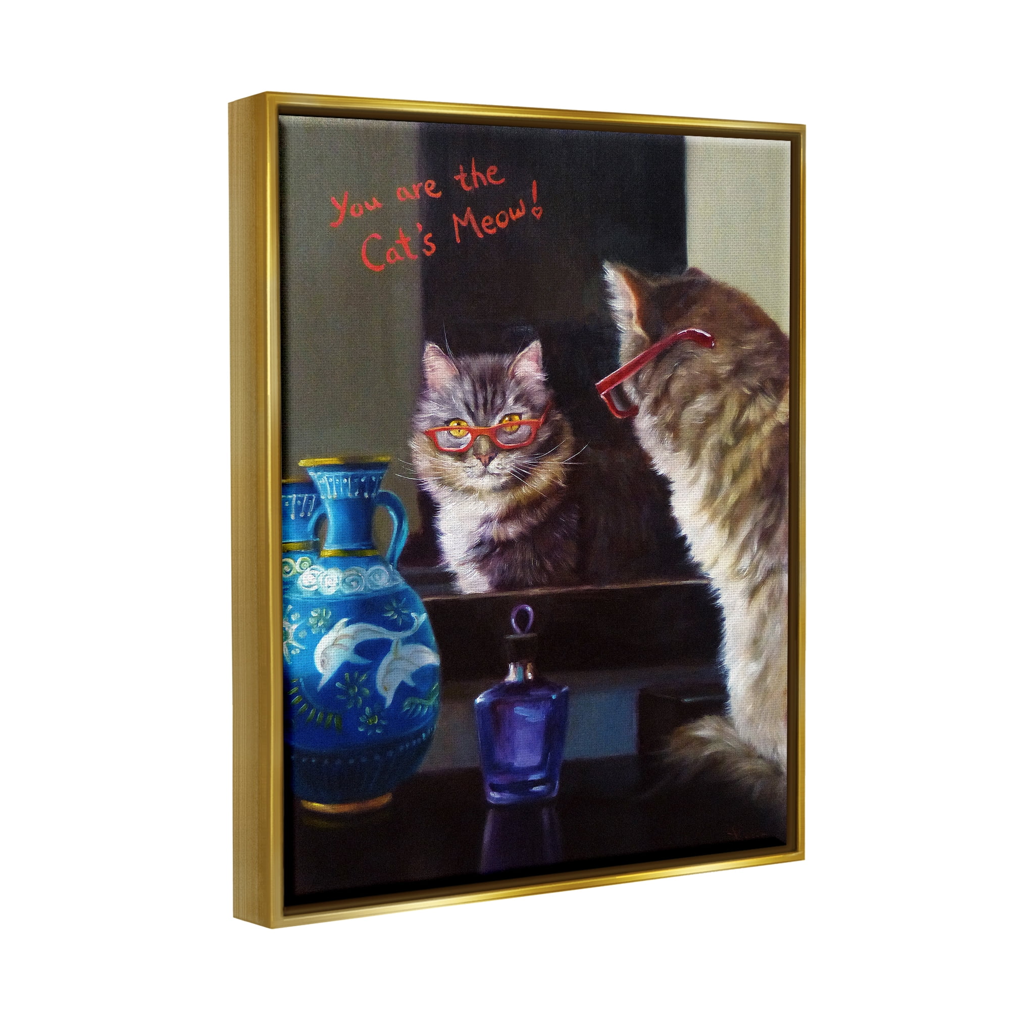 Stupell You Are The Cat's Meow Animal Mirror Animals & Insects Painting Gold Floater Framed Art Print Wall Art