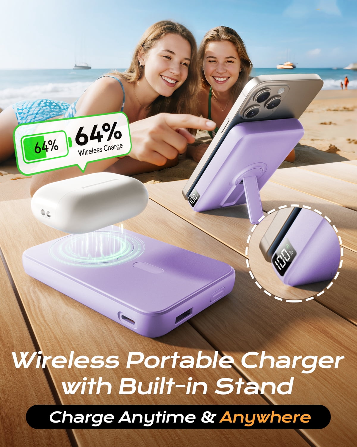 Magnetic Wireless Portable Charger, 12000mAh Power Bank, Fast Charging Battery Pack Compatible for iPhone 17/16/15/14/13, Lightpurple