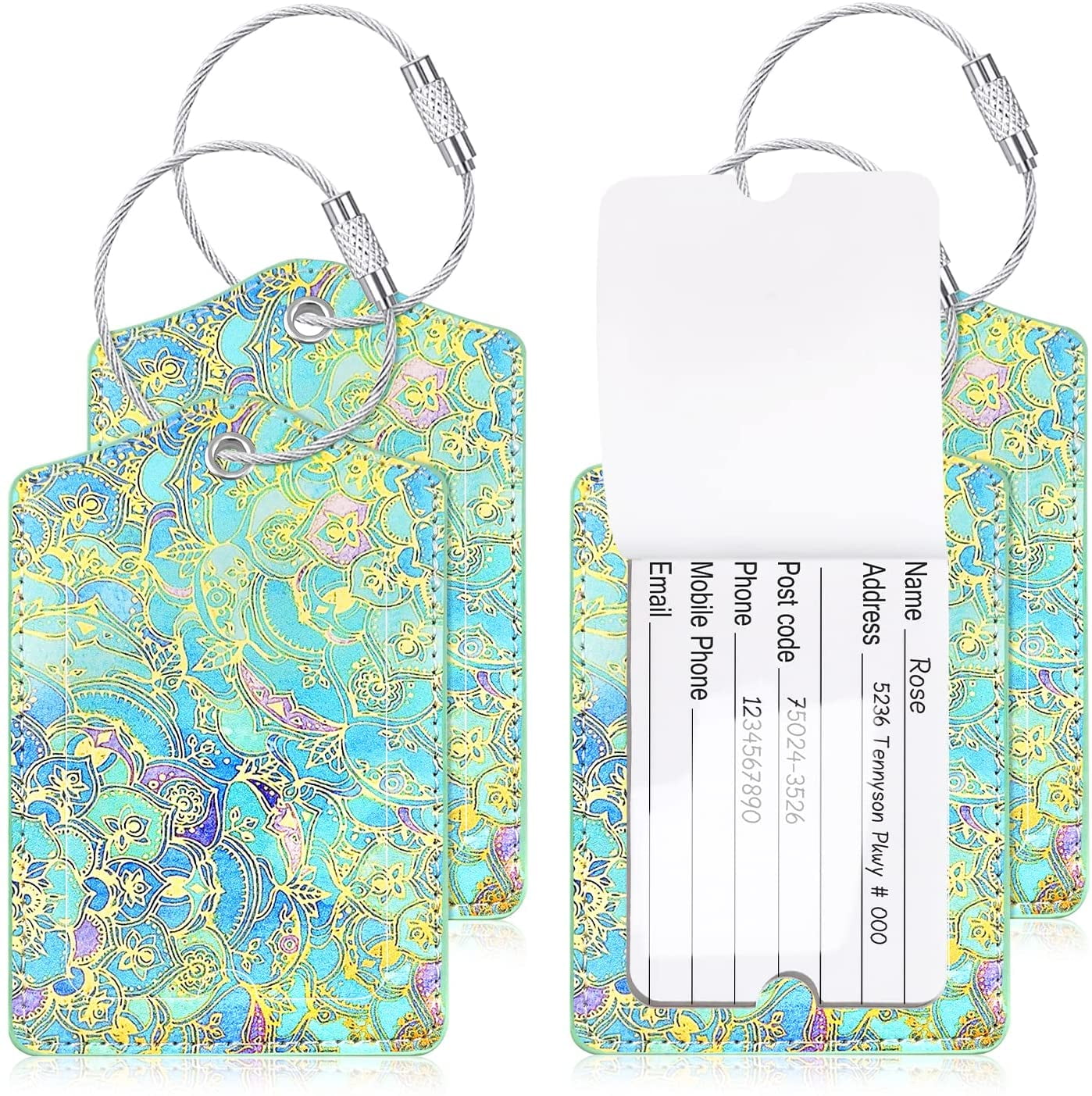 Blue Bubbles Leather Luggage Tags Personalized Suitcase Tag With Privacy Flap