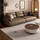 thumbnail image 3 of Leather sofa head cowhide French retro small living room straight high backrest cream sand hair My Lux Decor Round, 3 of 19