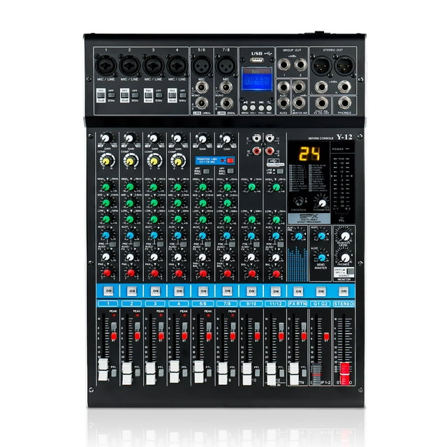 Mezclador de audio Flygrow 12 canales Bluetooth USB 48V Phantom
