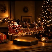 Levitation Santa Sleigh Display, Floating Christmas Santa Claus With Reindeer Decor, Rotating Levitating Figurine For Holiday Home Decor & Gift