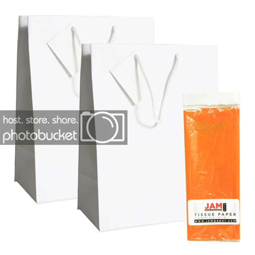 JAM Gift Bag Assortment, 2 White Bags & Orange Tissue Paper, 3/Pack