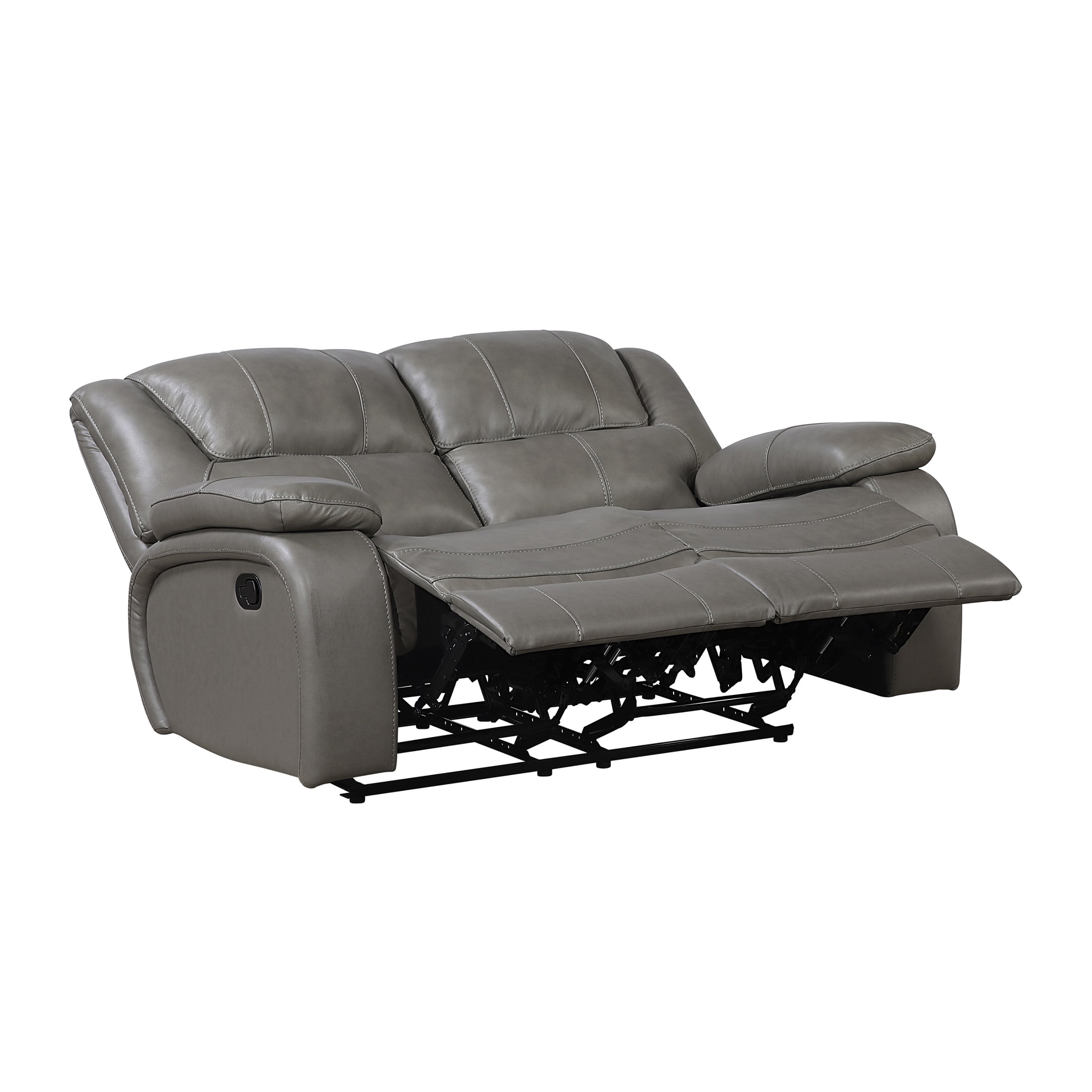 OakvillePark Arlisse Leather Match Manual Double Reclining Loveseat, Gray
