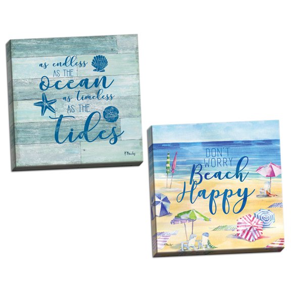 Gango Home Decor Coastal Beach Inspiration III & IV by Paul Brent (Ready to Hang); Two 12x12in Hand-Stretched Canvases