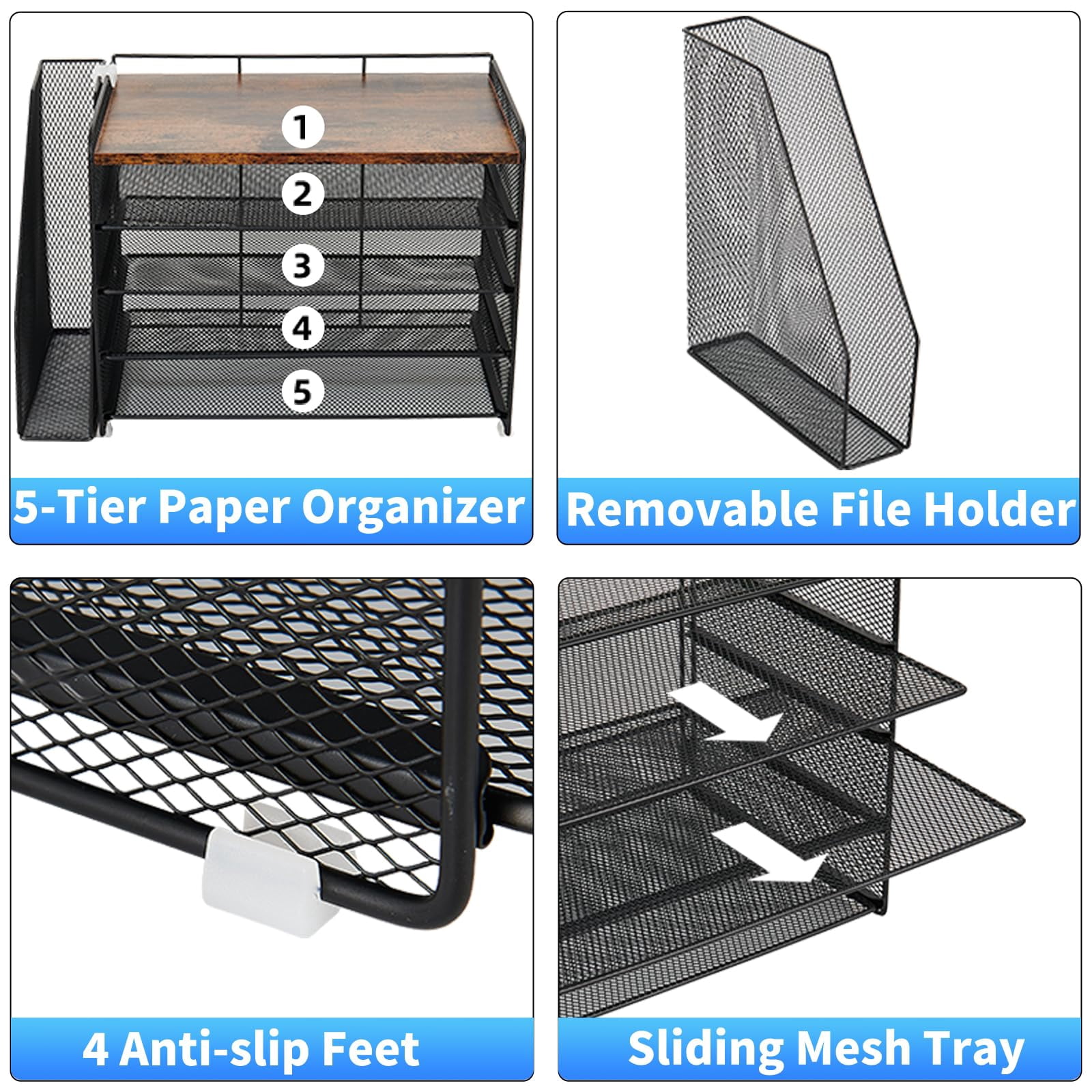 Desk Organizer  5-tier Paper Letter Tray With Magazine Holder Office Accessories & Workspace Organizers Desktop File For Supplies Storage Wood