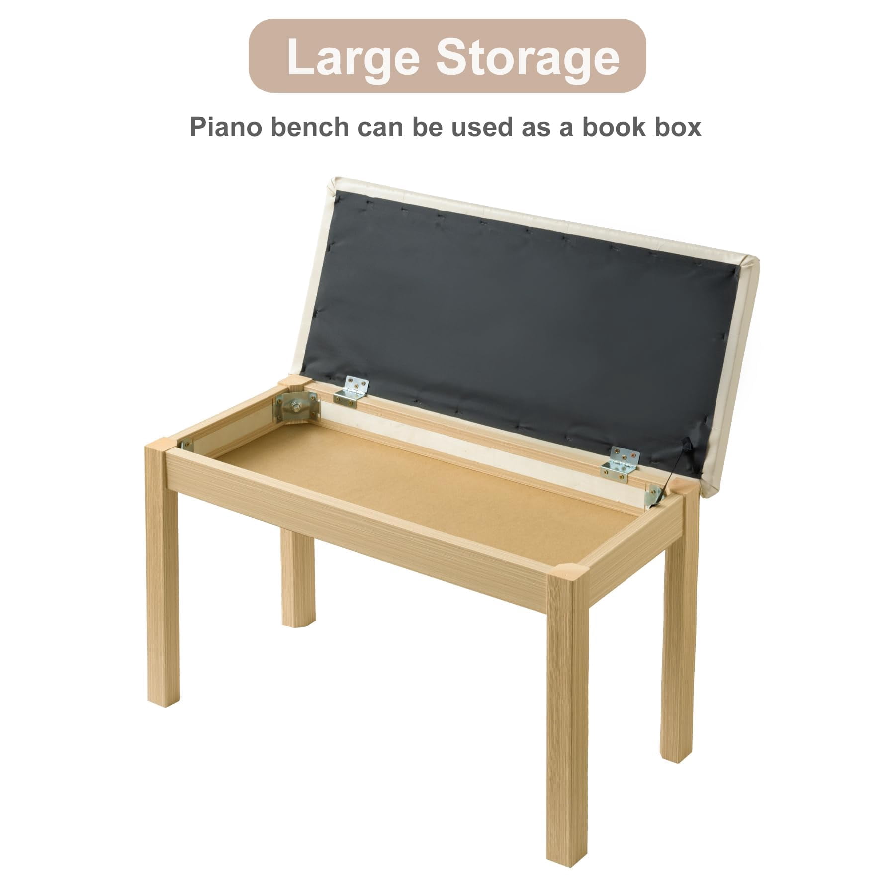 Duet Piano Bench Wooden Keyboard With Storage Compartment  29''piano Chair Seat Padded Cushion Long Stool Beige