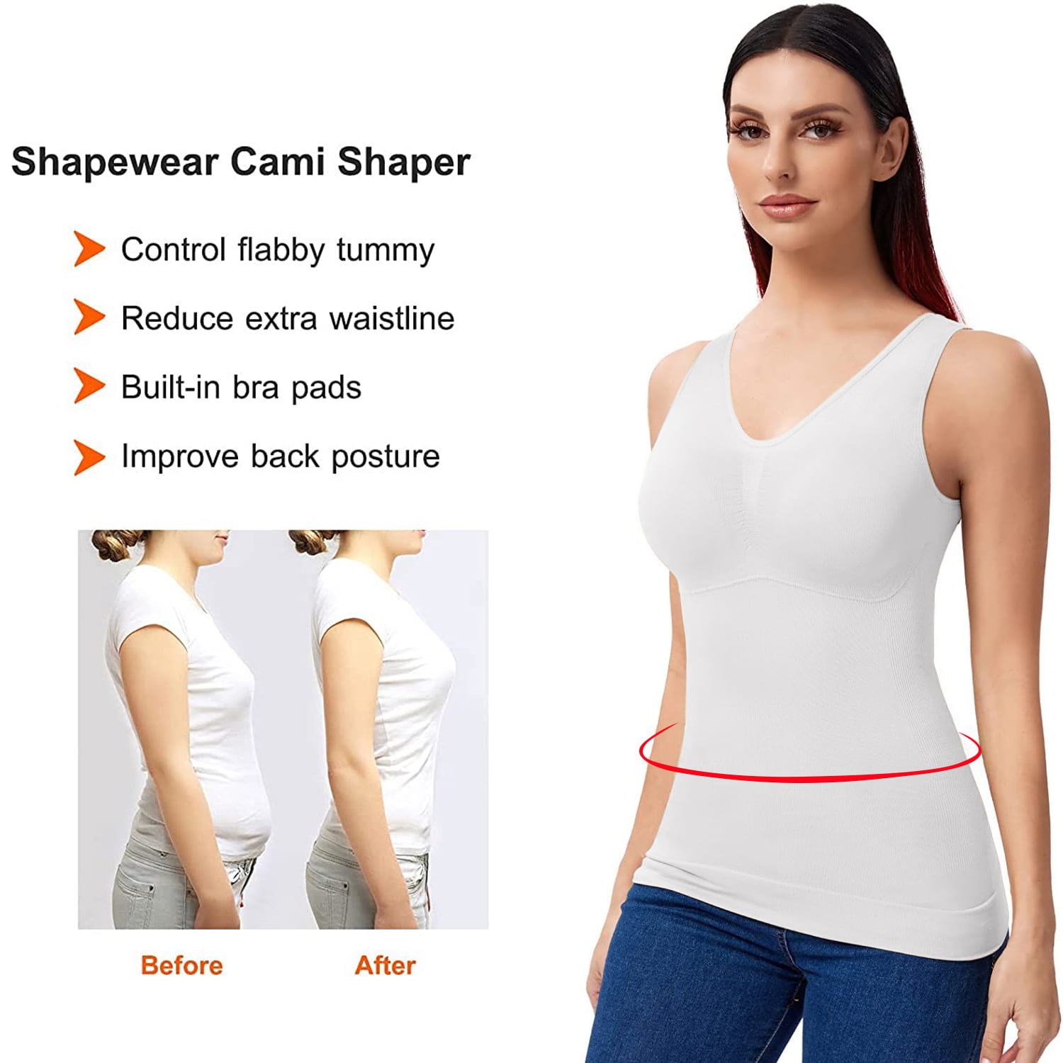 Cheap Women's Shapewear Camisole with Shelf Built in Bra Tummy Control  Extra Compression Body Shaper Weight Loss Tank Tops Slimming Underwear