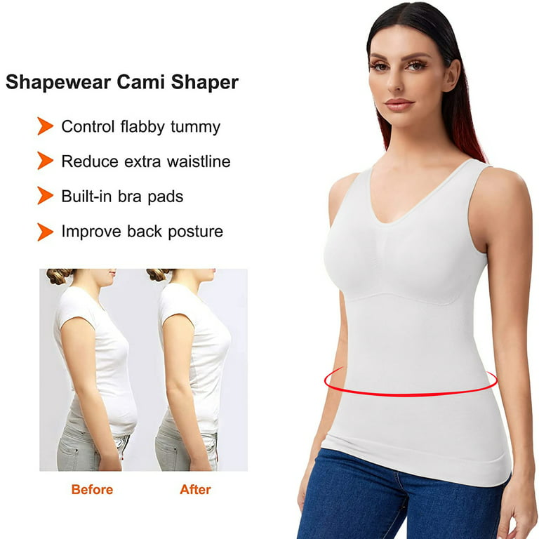 COMFREE Camisoles with Bulilt in Bra for Women Shapewear Tank Tops Tummy  Control Vest Seamless Body Shaper