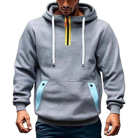 Timoontee Men's Workwear Long Sleeve Hoodies Quarter Zip Tactical Pullover Sweatshirts Casual Fall Vintage Fashion Hooded Sweatshirts Solid Multi Pockets Tops Gray XL
