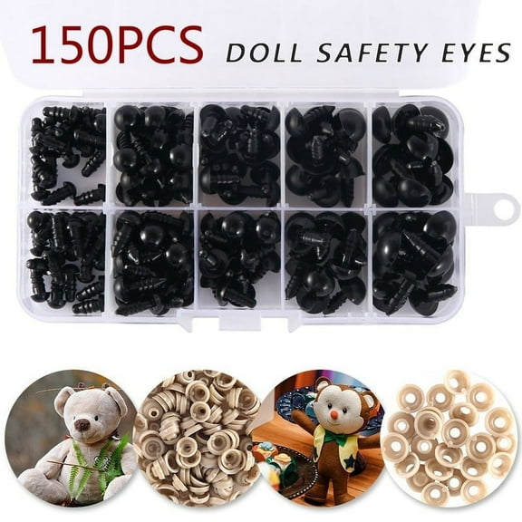 Willstar 150 Pieces 6-12mm Plastic Safety Eyes with Washers for Doll Making DIY Doll