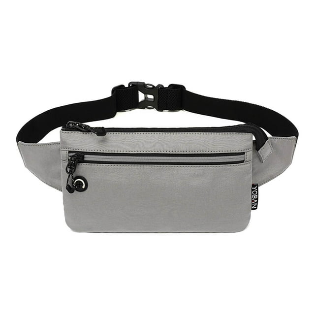Riñonera con bandolera, riñonera, riñonera, tira reflectante, monedero con orificio para auriculares, para senderismo, escalada, viajes, tiro Gris Sunnimix Paquete de cintura