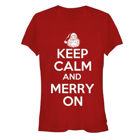Junior's Lost Gods Keep Calm and Merry On  Graphic Tee Red Medium