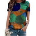 thumbnail image 1 of TWZH Women Polka Dots Print Colorblock Crew Neck Short Sleeve T-Shirt, 1 of 2