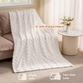 thumbnail image 3 of MARNUR Extra Large Sofa Throws 50"x70", Heavyweight Jacquard Sherpa Throw Blanket, 340GSM Thick Cozy Fleece Blankets for Couch, Bed, Ultra Soft Luxury Decorative Blanket, White, 3 of 11