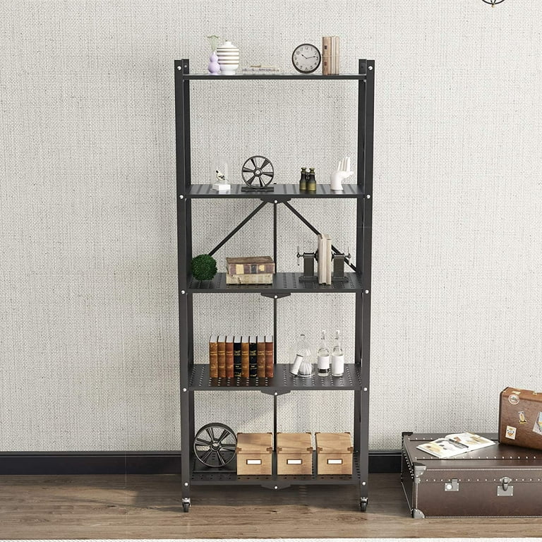 FUNKOL 5-Tier Black Metal Kitchen Shelf Foldable Storage Rack with  WheelsMultifunctional Cart wmq28156405B - The Home Depot