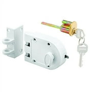 Defender Security U 9971 Deadlock  Jimmy-Resistant Design Prohibits Forced Entry by Spreading of Door Frames  Single Cylinder Diecast Metal Lock With a White Finish and Angle Strike