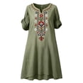 thumbnail image 4 of Antinious Ladies Short Sleeve V-Neck Embroidered Bohemian Versatile Dress with Side Pockets, 4 of 5
