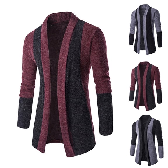 Miluxas Men's Lightweight Knit Cardigan Casual Notched Collar Long Sleeve Open Front Sweater Wine