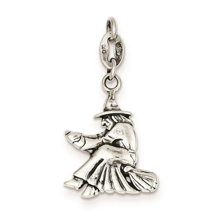 Antiqued Witch Slide Charm Pendant 18mmx15mm 925 Sterling Silver